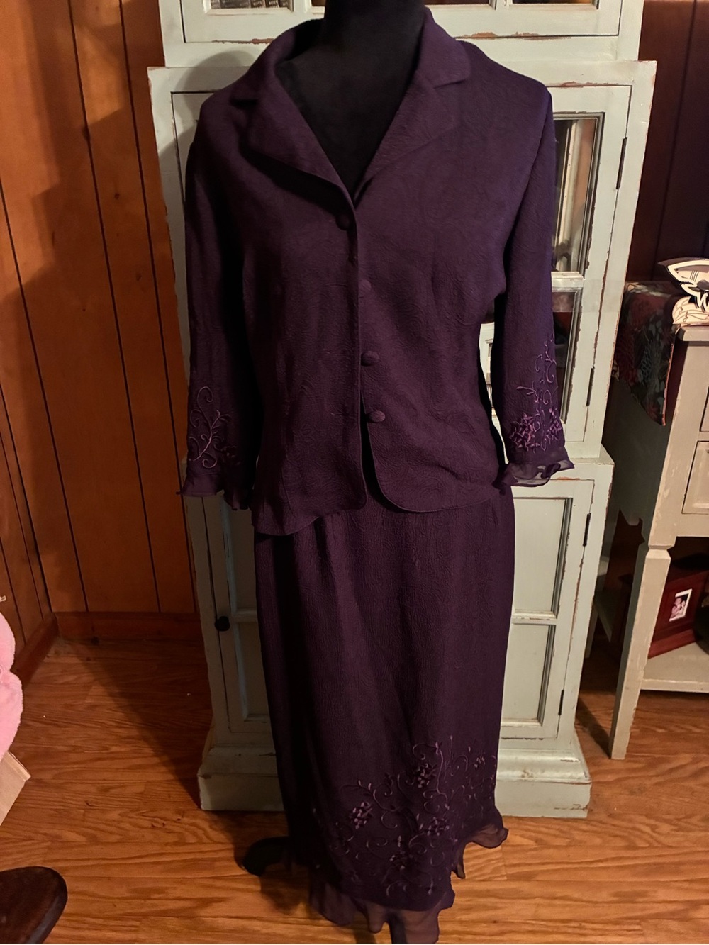 Elegant Purple Women's Classic Evening Style Jacket Matching Skirt Set B10